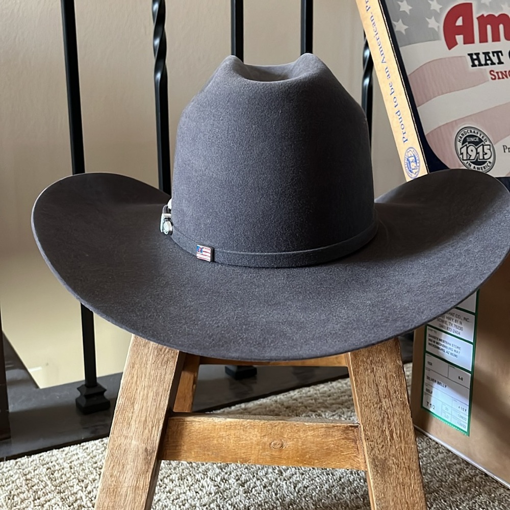 size 6 3/4 long oval shape Gray Cowboy Cowgirl Felt Hat - Picture 3 of 5